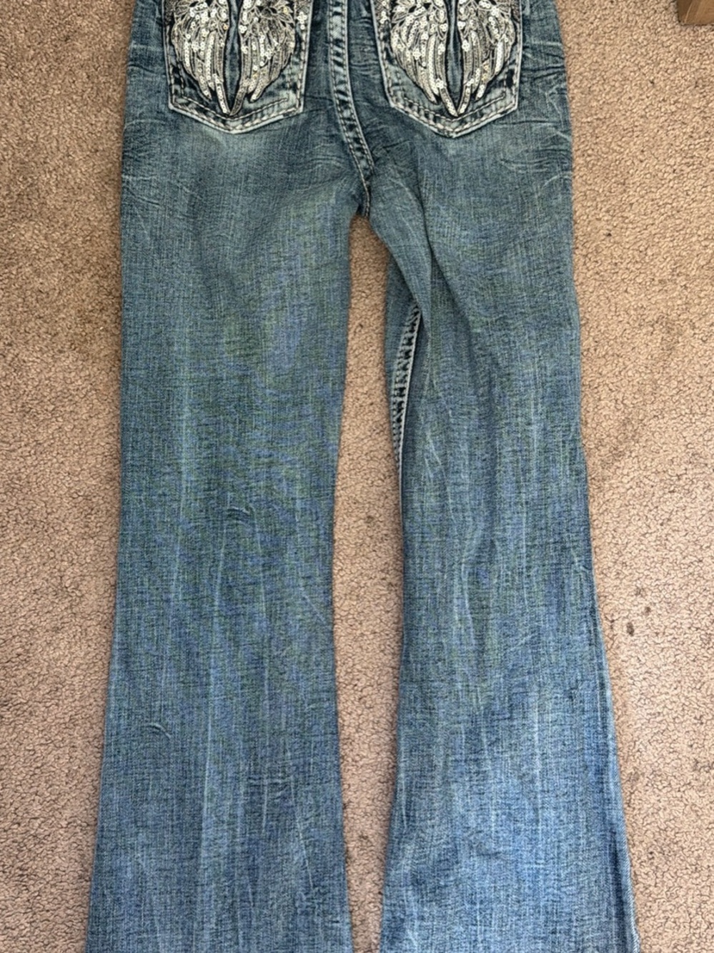 Miss Me Blue Flared Jeans with Embroidered Back Pockets